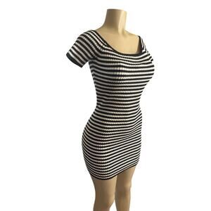 NWT Women XS Free People Spring & Clifton Black White Stripe Dress Ribbed Knit
